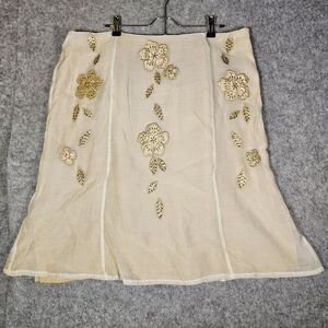 Womens Whimsical Gold Cream Floral Sequin A-Line Skirt Boho Fairy Y2K Size 16